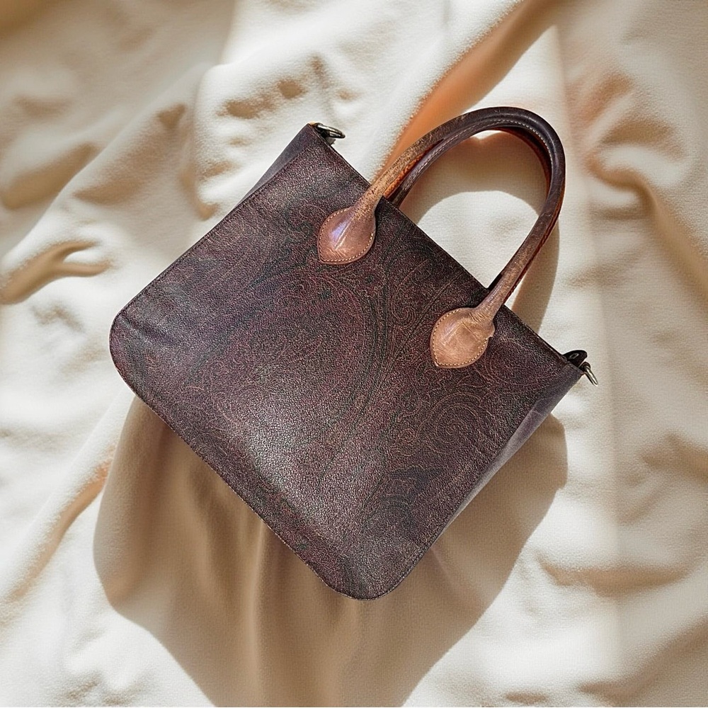 ETRO Milano 1997 Vintage Paisley Print Leather 2 way bag - has d rings